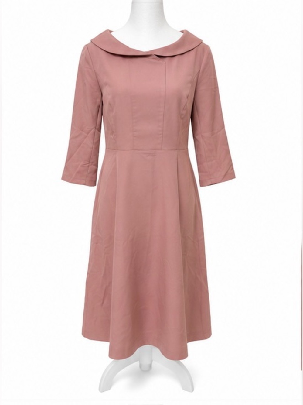 Classic Rose Pink Midi Dress with Peter Pan Collar